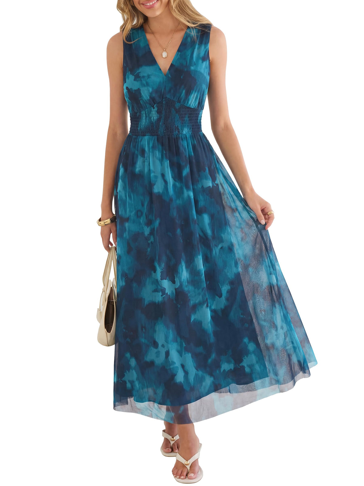 ANRABESS Women's Floral Tulle Wedding Guest Maxi Dress