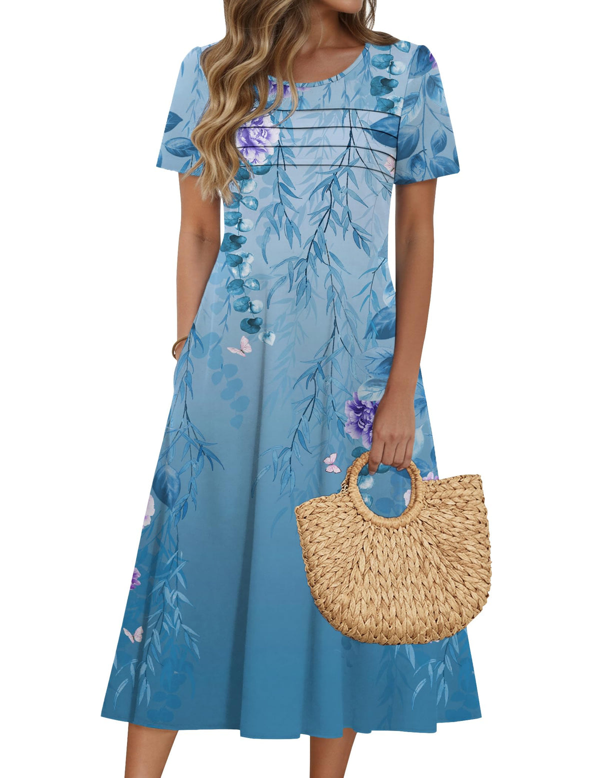 Zeagoo Womens Casual Dresses for Summer Short Sleeve Flare Midi Dress Beach