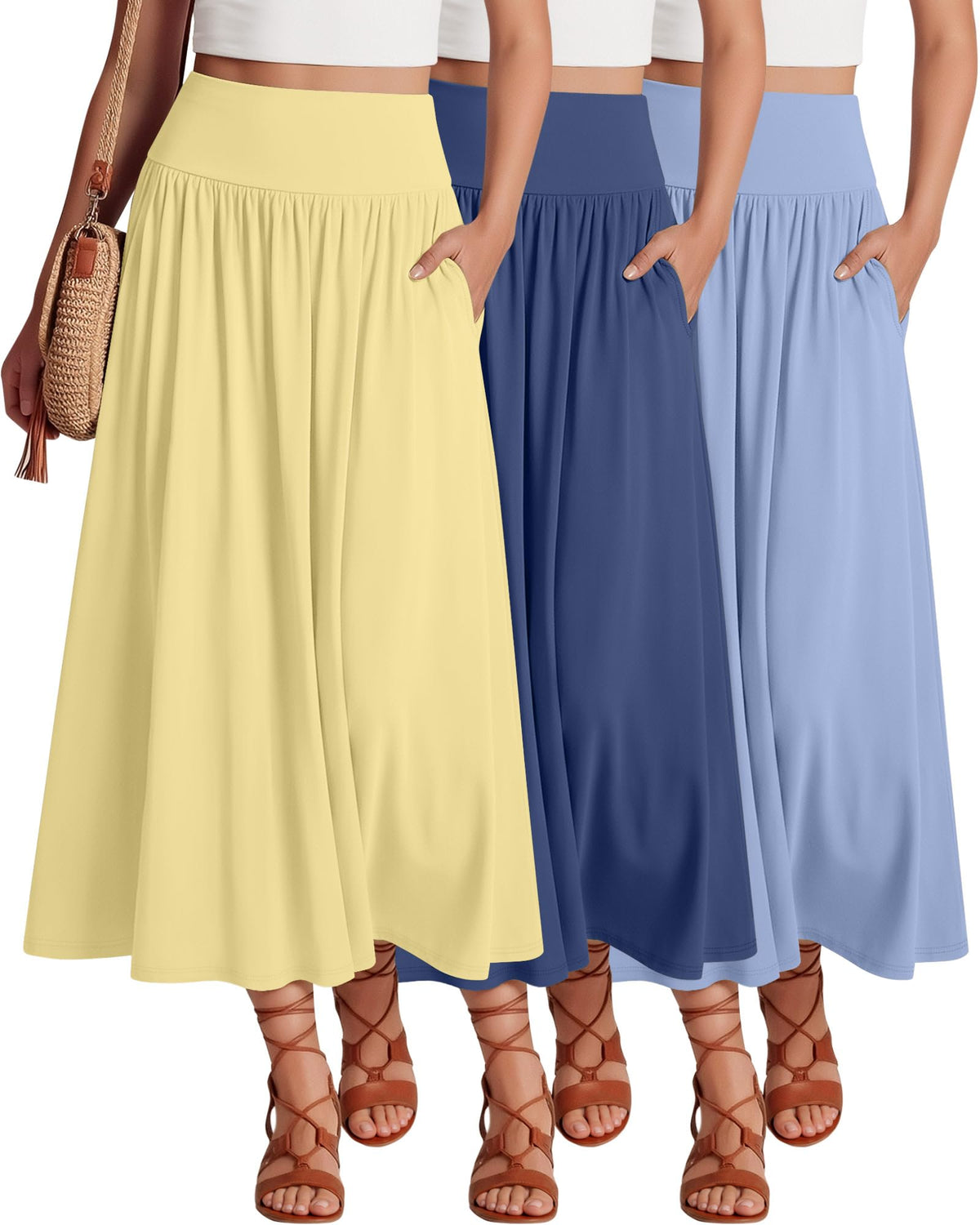 Ficerd 3 Pack Maxi Long Skirts for Women