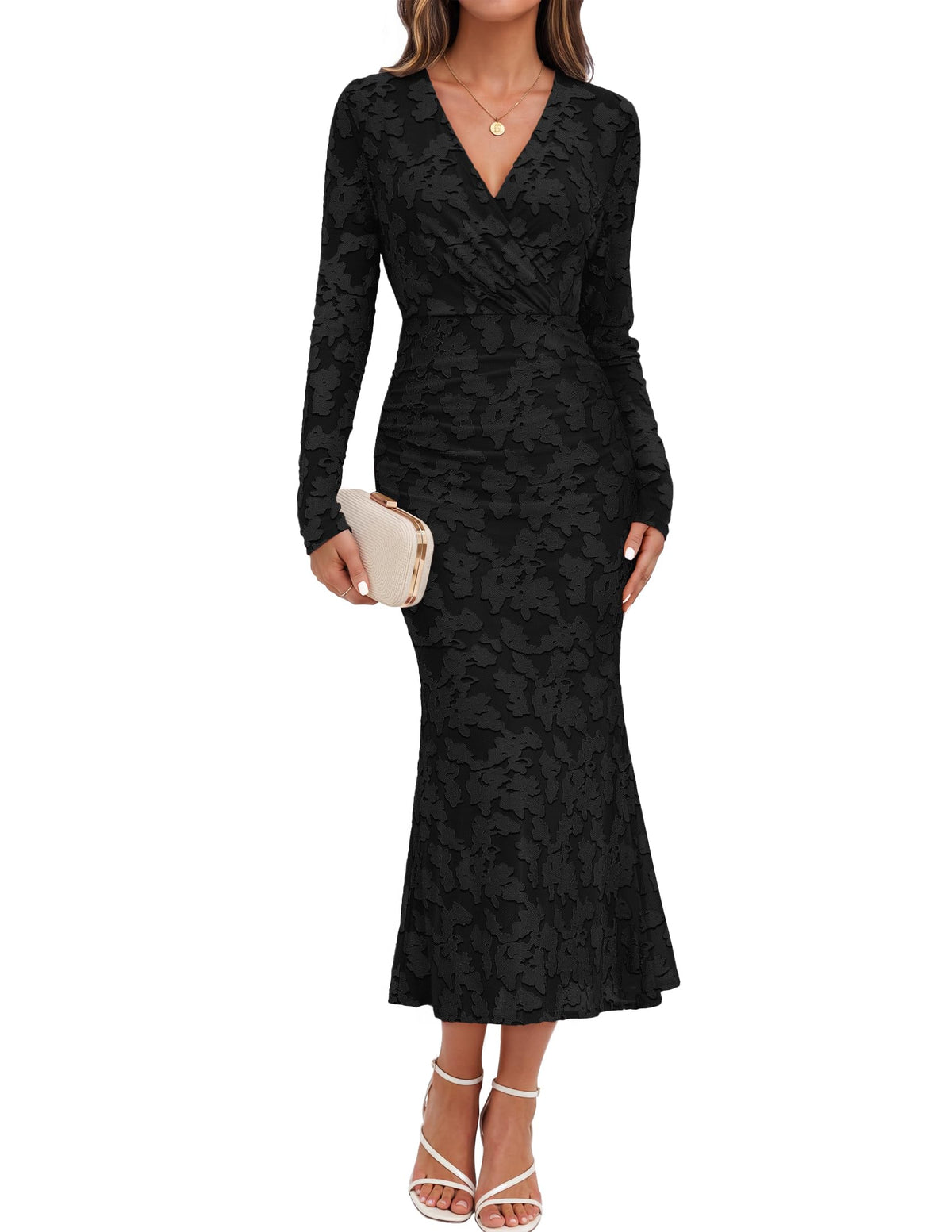 MEROKEETY Women's Wrap Long Sleeve Fall Wedding Guest Formal Maxi Dresses