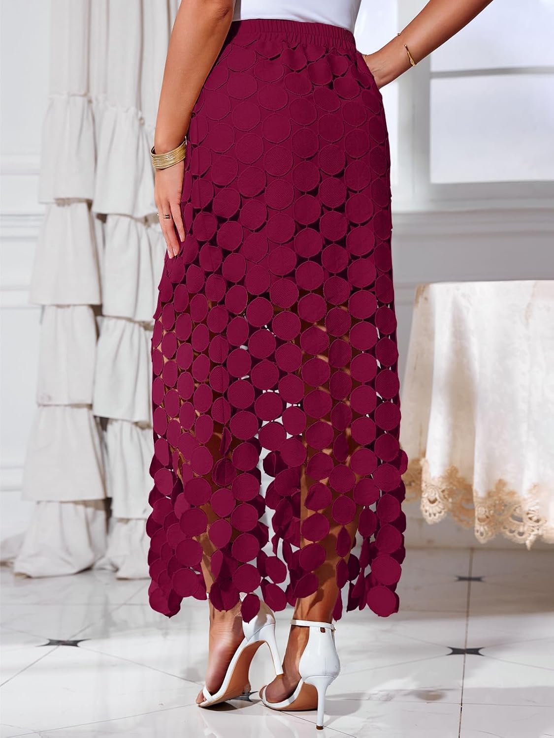 Cicy Bell Womens Hollow Out Maxi Skirts Summer Boho Fringe Hem Long Skirt