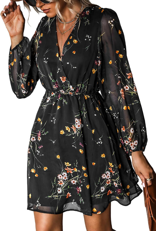 CUPSHE Womens Fall Floral Dress Boho Vacation Mini Wedding Guest Dresses