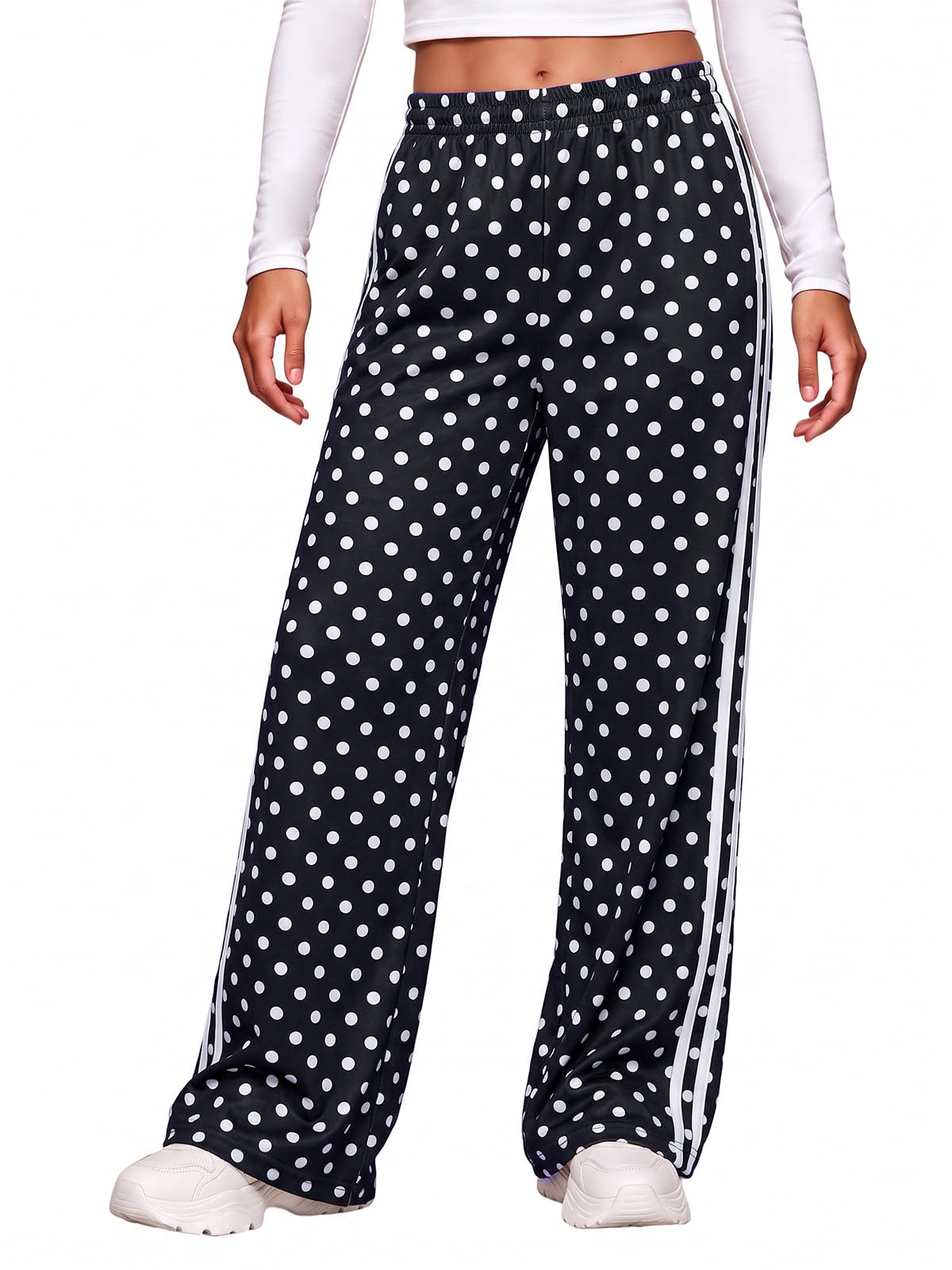 Aoysky Womens Wide Leg Leopard Pants Elastic Waist Side Striped Trousers