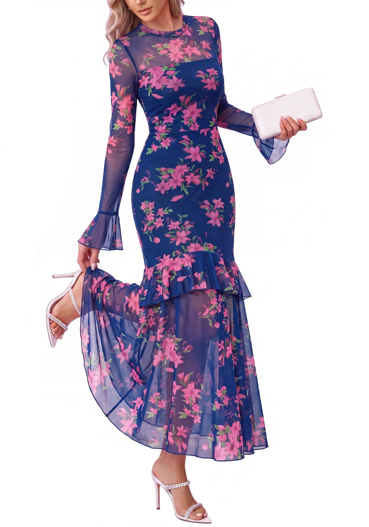 BTFBM Elegant Wedding Guest Dress Long Sleeve Maxi Dresses for Women