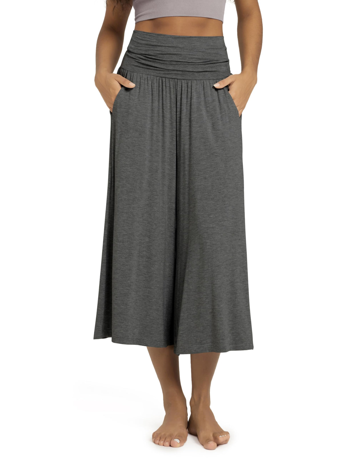 ODODOS Women's Wide Leg Palazzo Lounge Cropped Pants with Pockets Light Weight Comfy Pajama Capri Pants-20/22"/ 24" Inseam