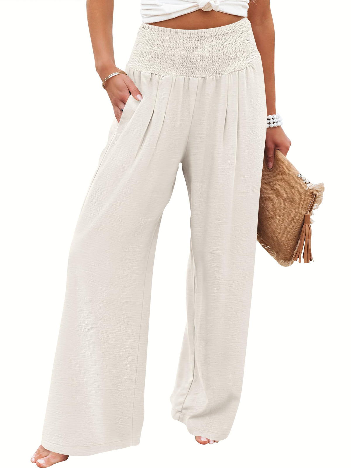 ANRABESS Women Wide Leg Summer Palazzo Pants with Pockets