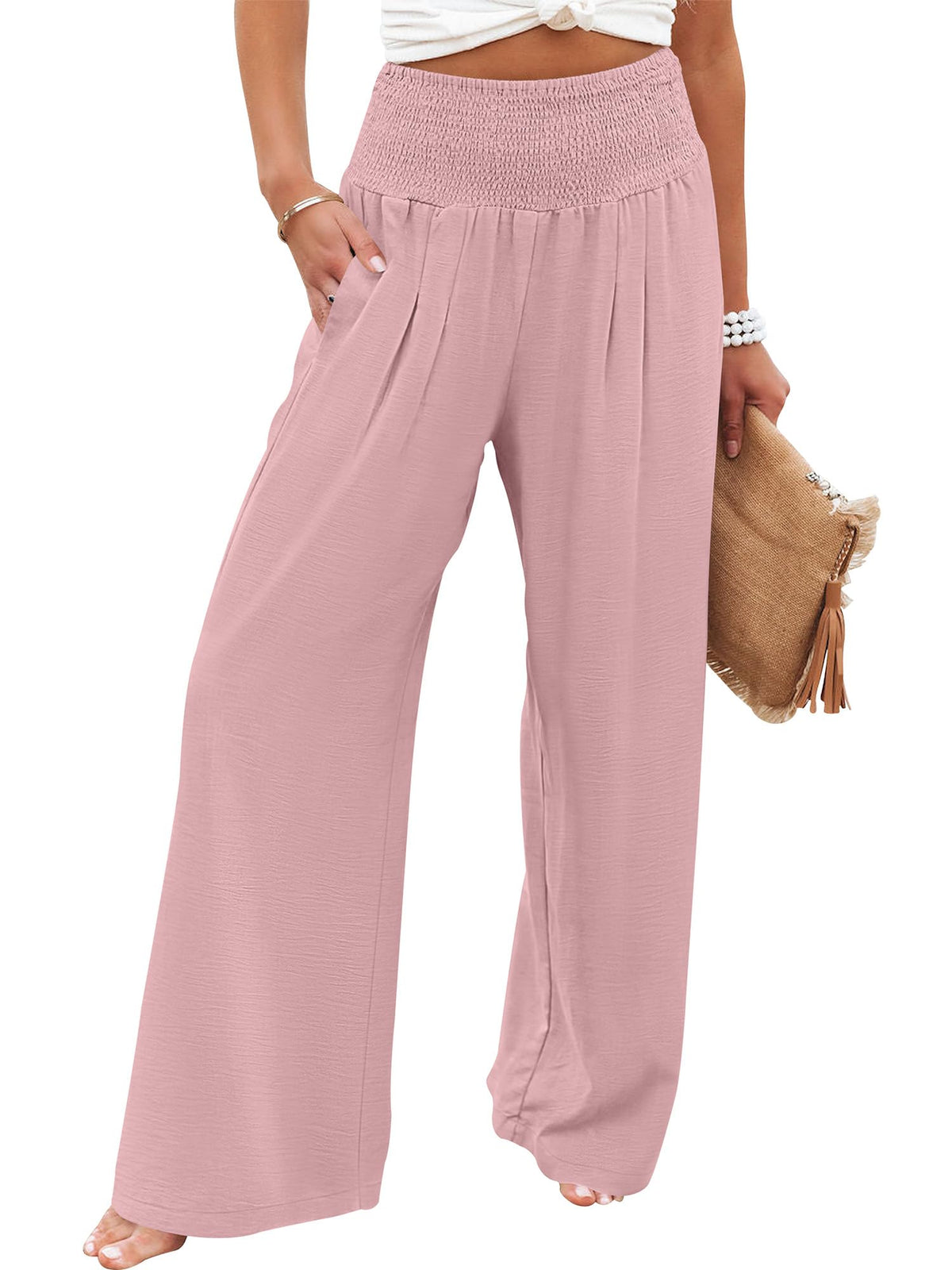 ANRABESS Women Wide Leg Summer Palazzo Pants with Pockets