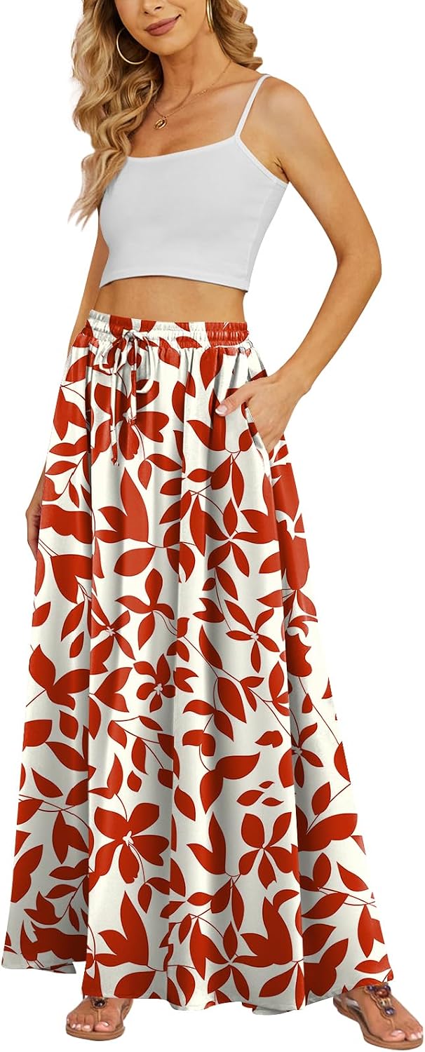Yincro Women's Maxi Skirt Flowy High Waist Casual Long Skirts with Pockets