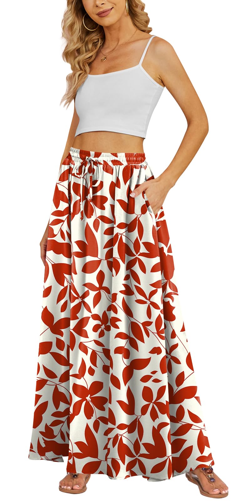 Yincro Women's Maxi Skirt Flowy High Waist Casual Long Skirts with Pockets