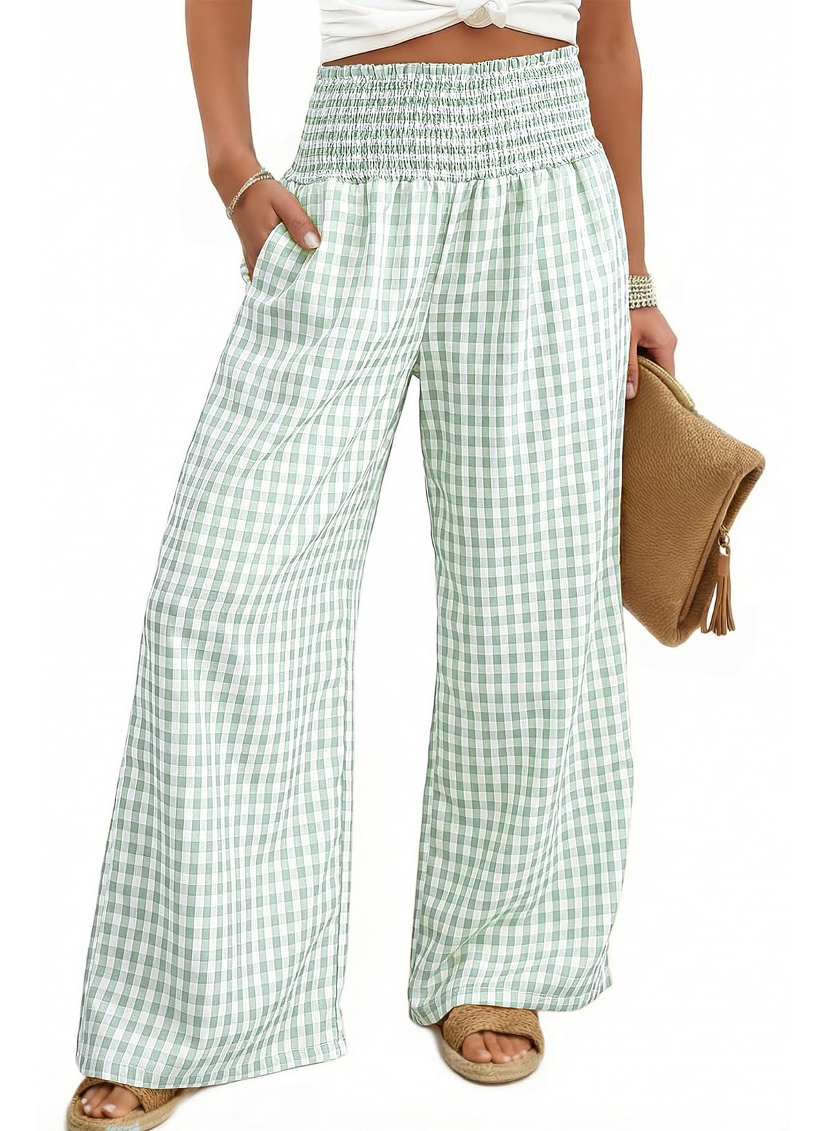 Dokotoo Women's Fall Gingham Wide Leg Casual Pants 2026