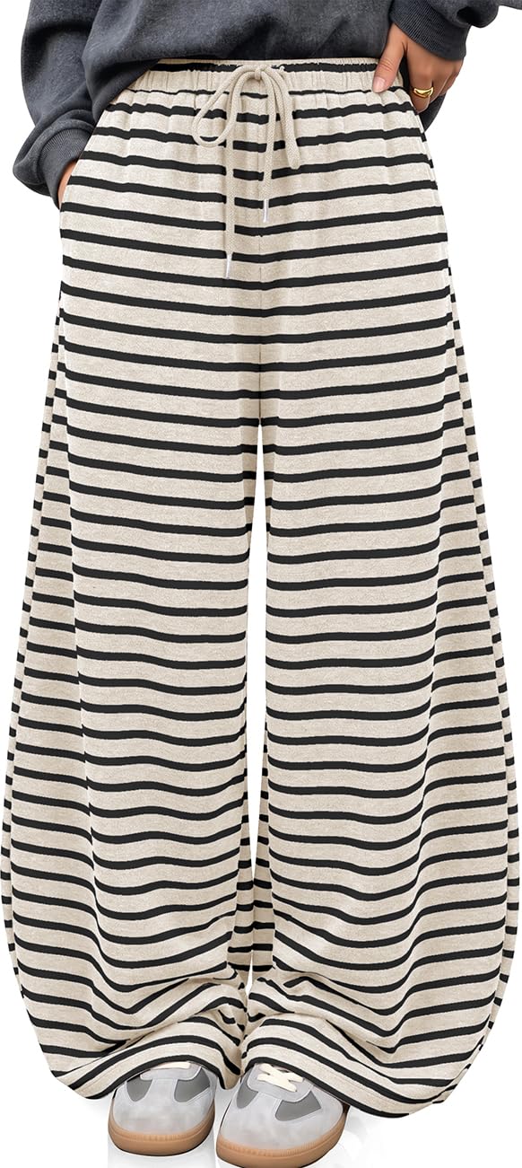 TARSE Women's Striped Barrel Pants Wide Leg Lounge Pants