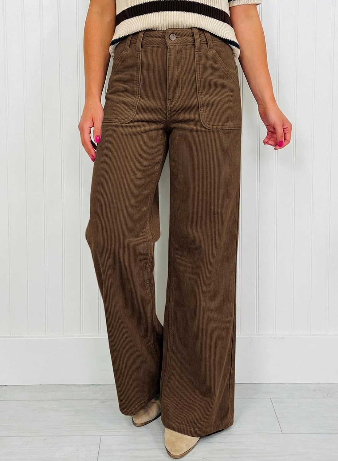 Acelitt Womens Wide Leg Corduroy Pants, S-XXL