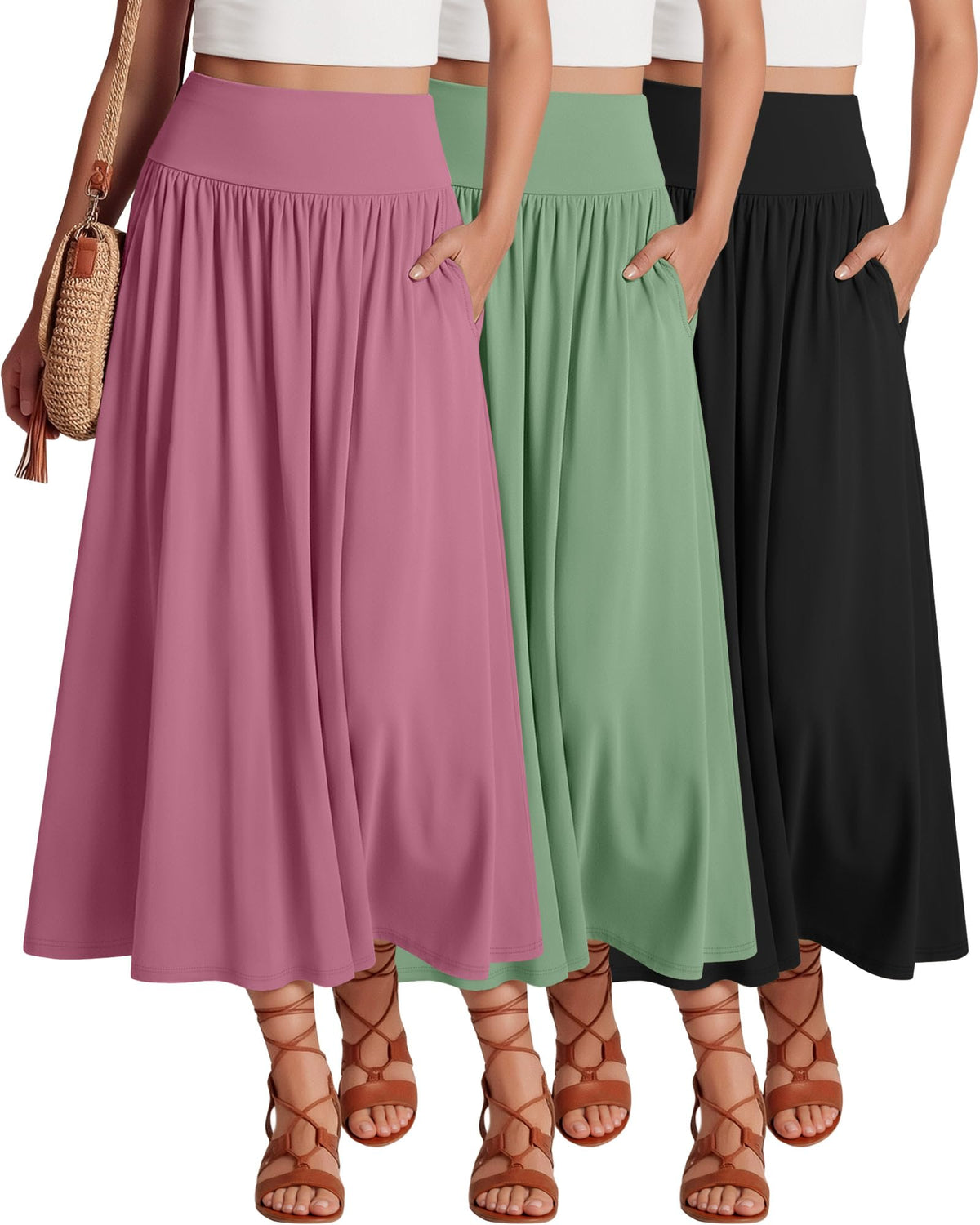 Ficerd 3 Pack Maxi Long Skirts for Women