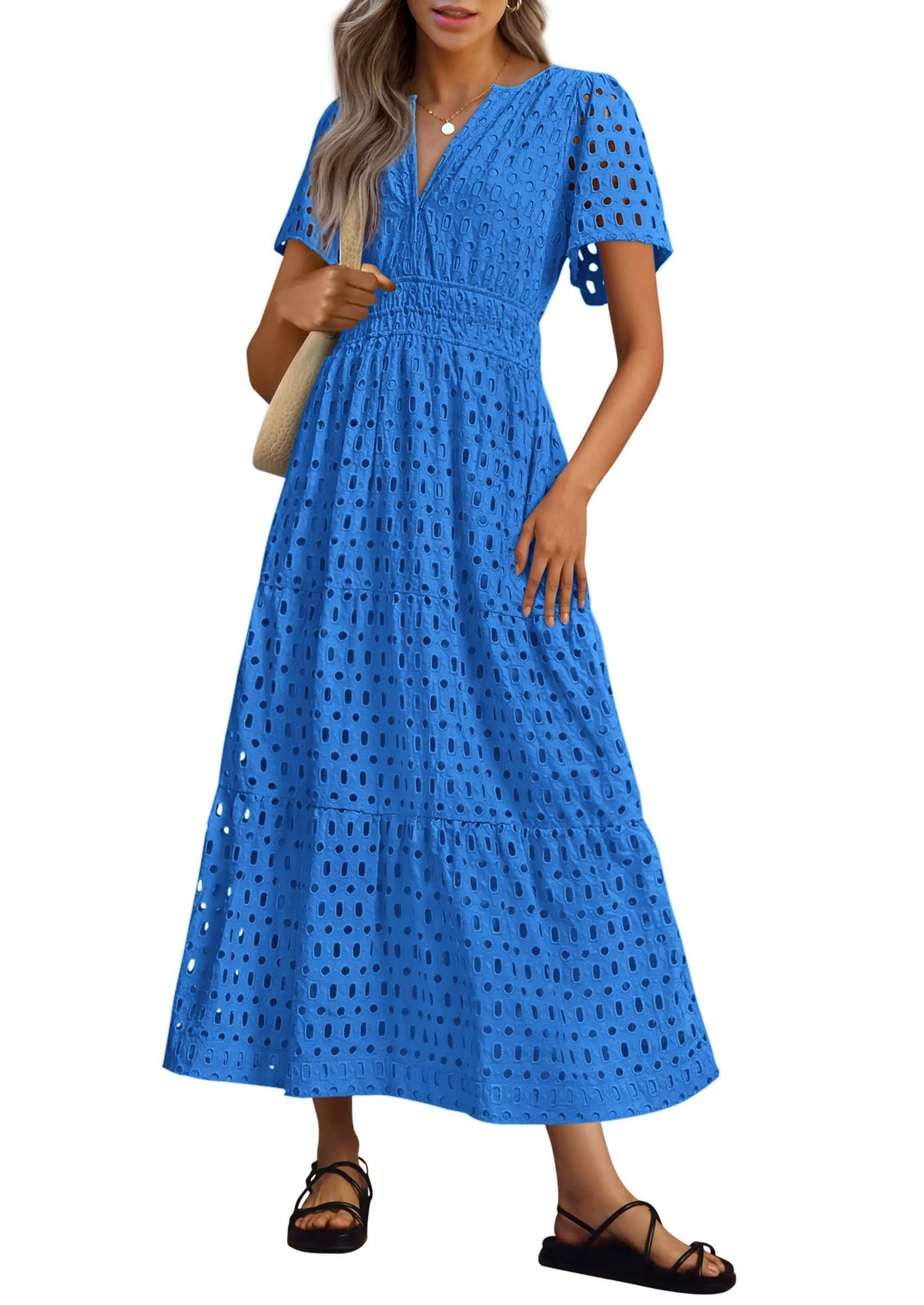 PRETTYGARDEN Women's Summer Hollow Out Eyelet Maxi Dress