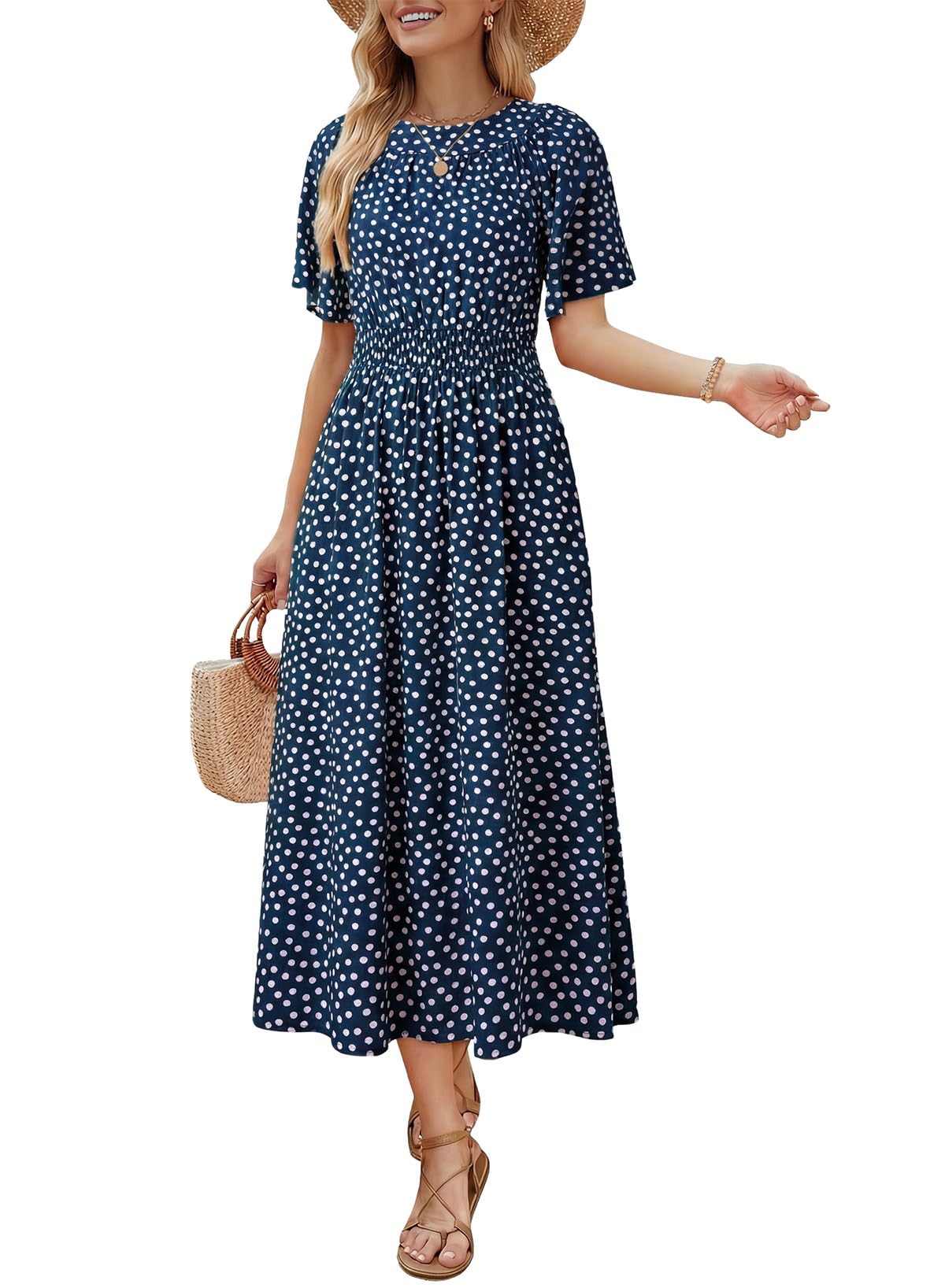 Dokotoo Summer Dresses for Women 2026 Vintage Elegant Midi Maxi Dresses Casual Short Sleeve A Line Flowy Dress