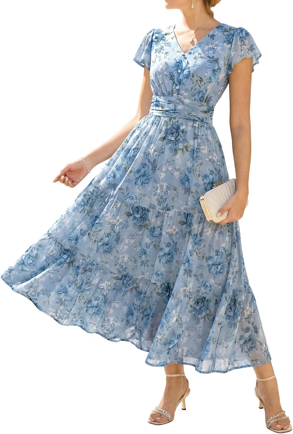 GRACE KARIN Women Summer Dress,Maxi Floral Wedding Guest Dresses
