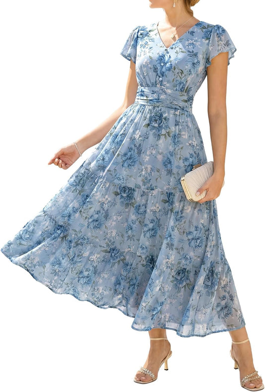 GRACE KARIN Women Summer Dress,Maxi Floral Wedding Guest Dresses