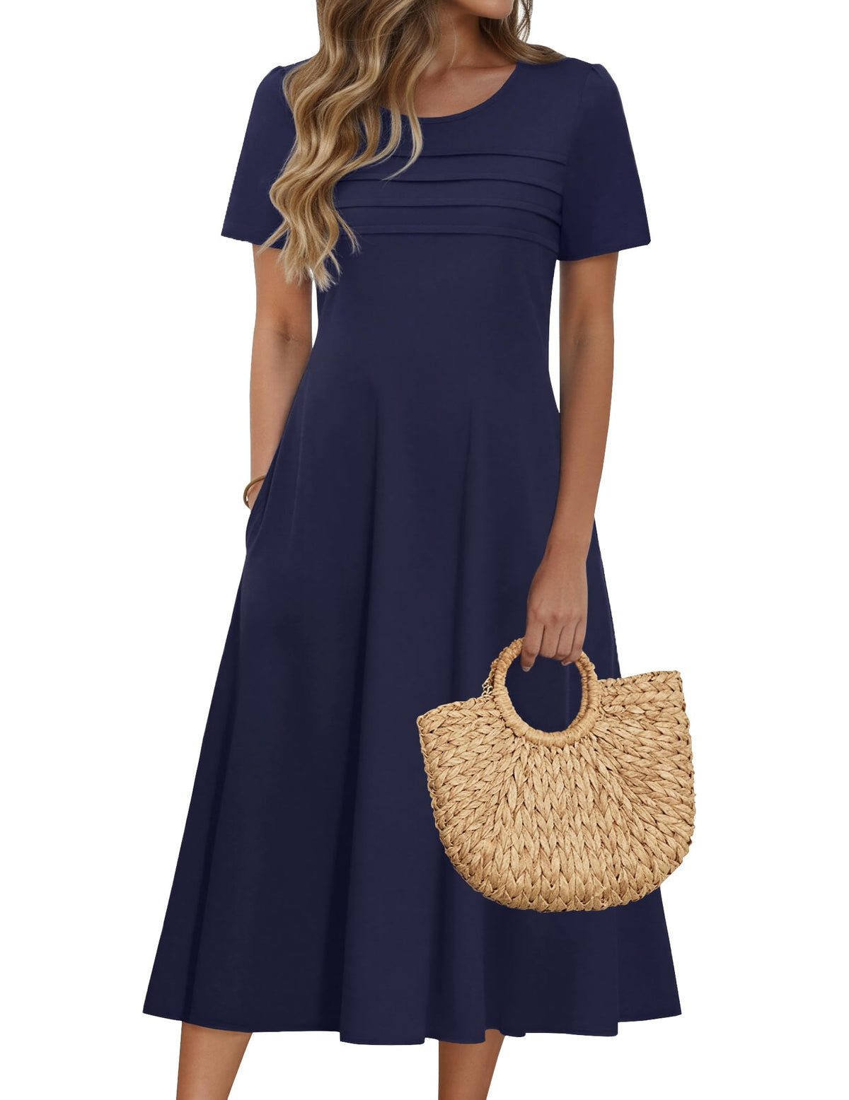 Zeagoo Womens Casual Dresses for Summer Short Sleeve Flare Midi Dress Beach