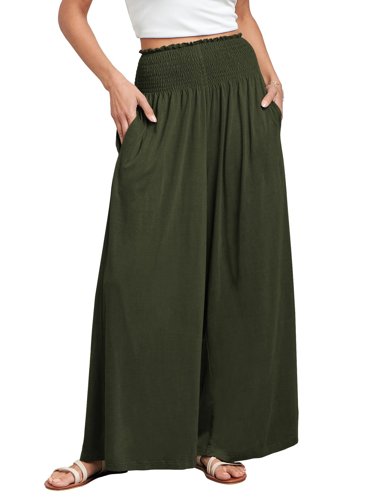 ANRABESS Women Summer Casual Wide Leg Palazzo Pants with Pockets
