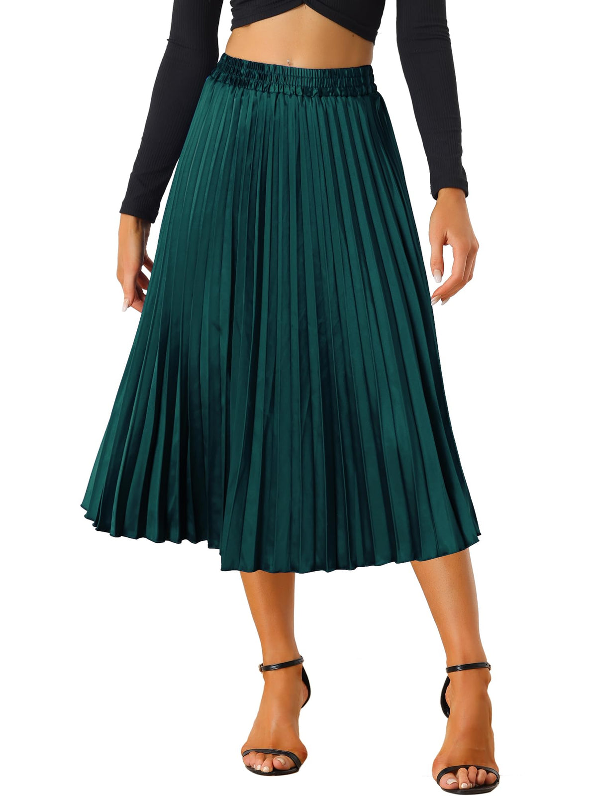 Allegra K Women Pleated Midi Skirt High Waisted Metallic Party Skirts