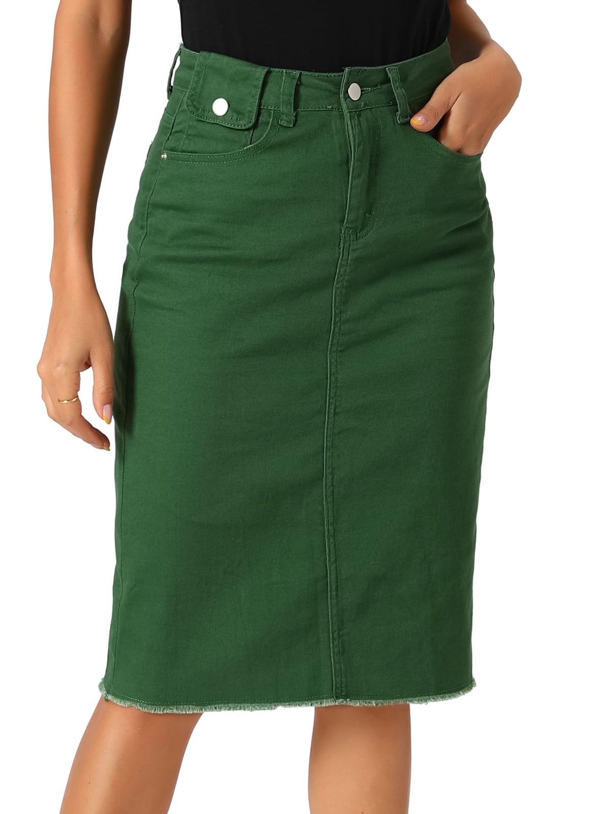Allegra K Women's Casual Jean Skirt Raw Hem Stretch High Waist Denim Skirts