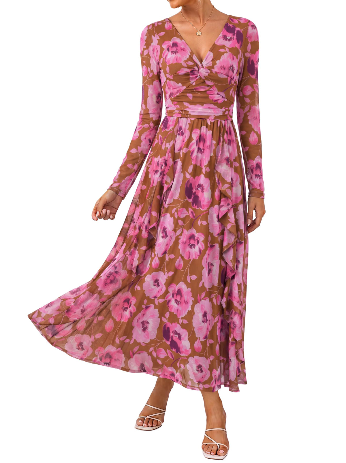 GRACE KARIN Women Fall Wedding Guest Long Sleeve Formal Floral Maxi Dress