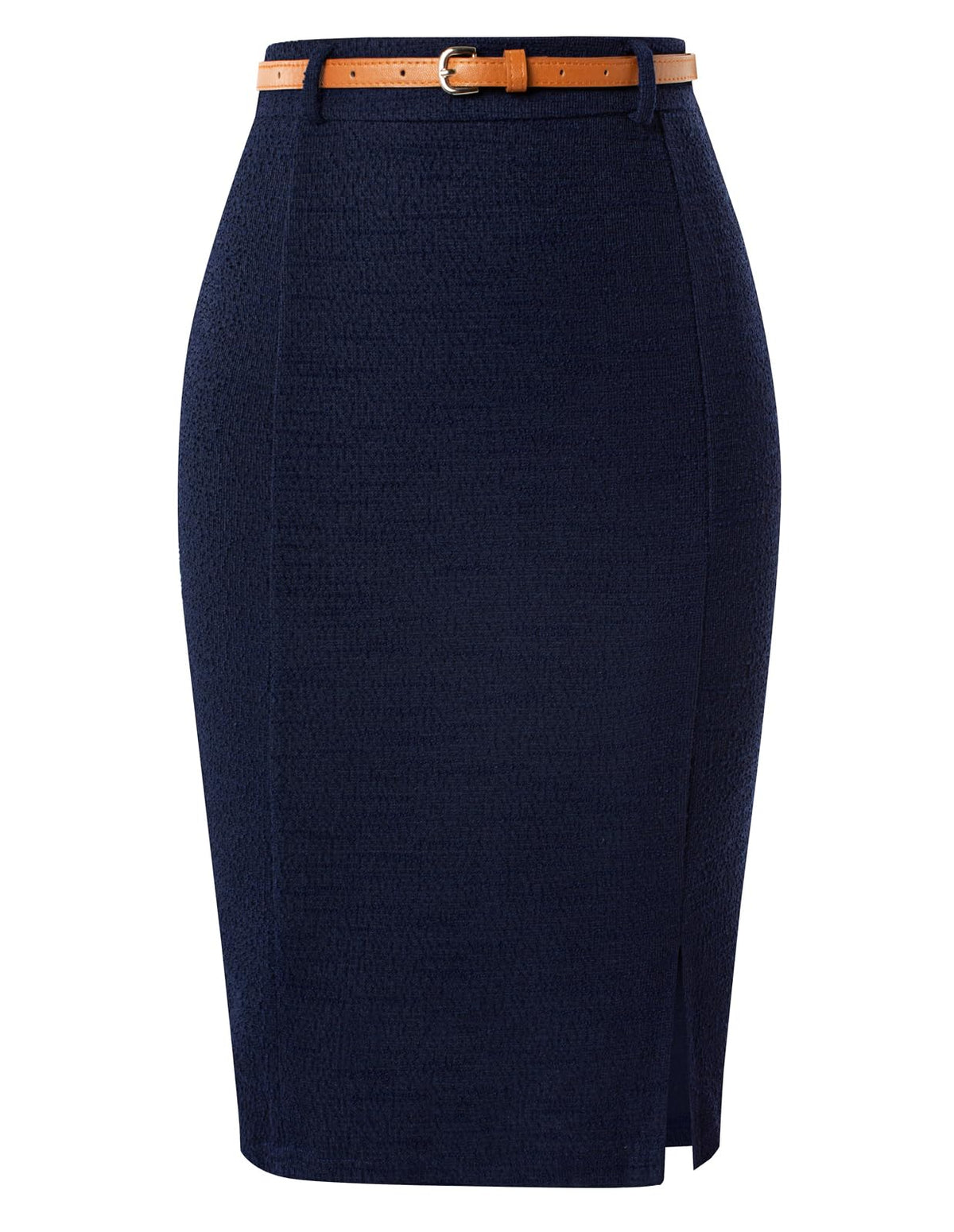 Kate Kasin Women Tweed Pencil Skirt, Knee Length Skirts with Slit