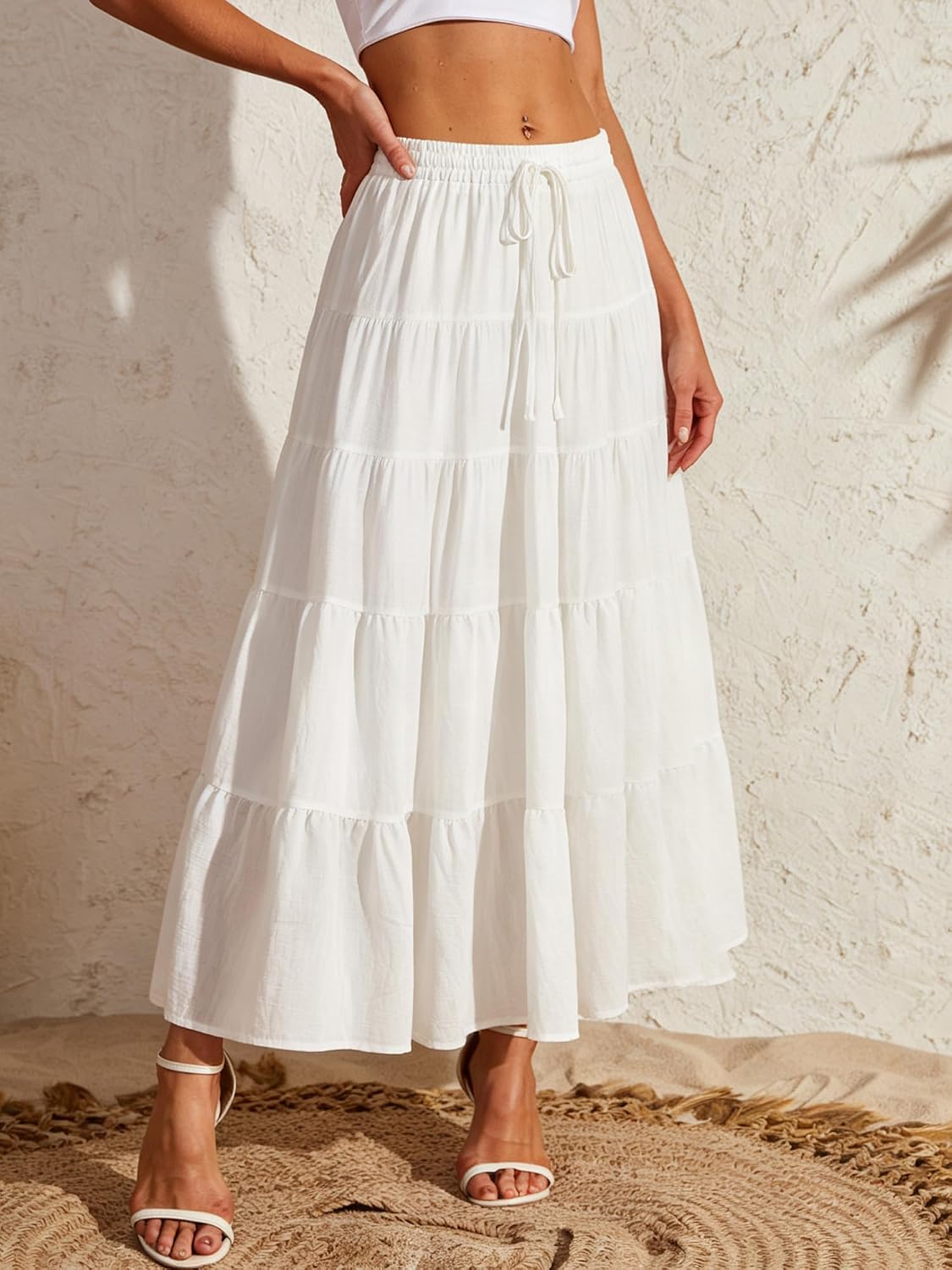 Maxi Skirts for Women Boho Flowy Tiered Elastic Waist A Line Long Skirts