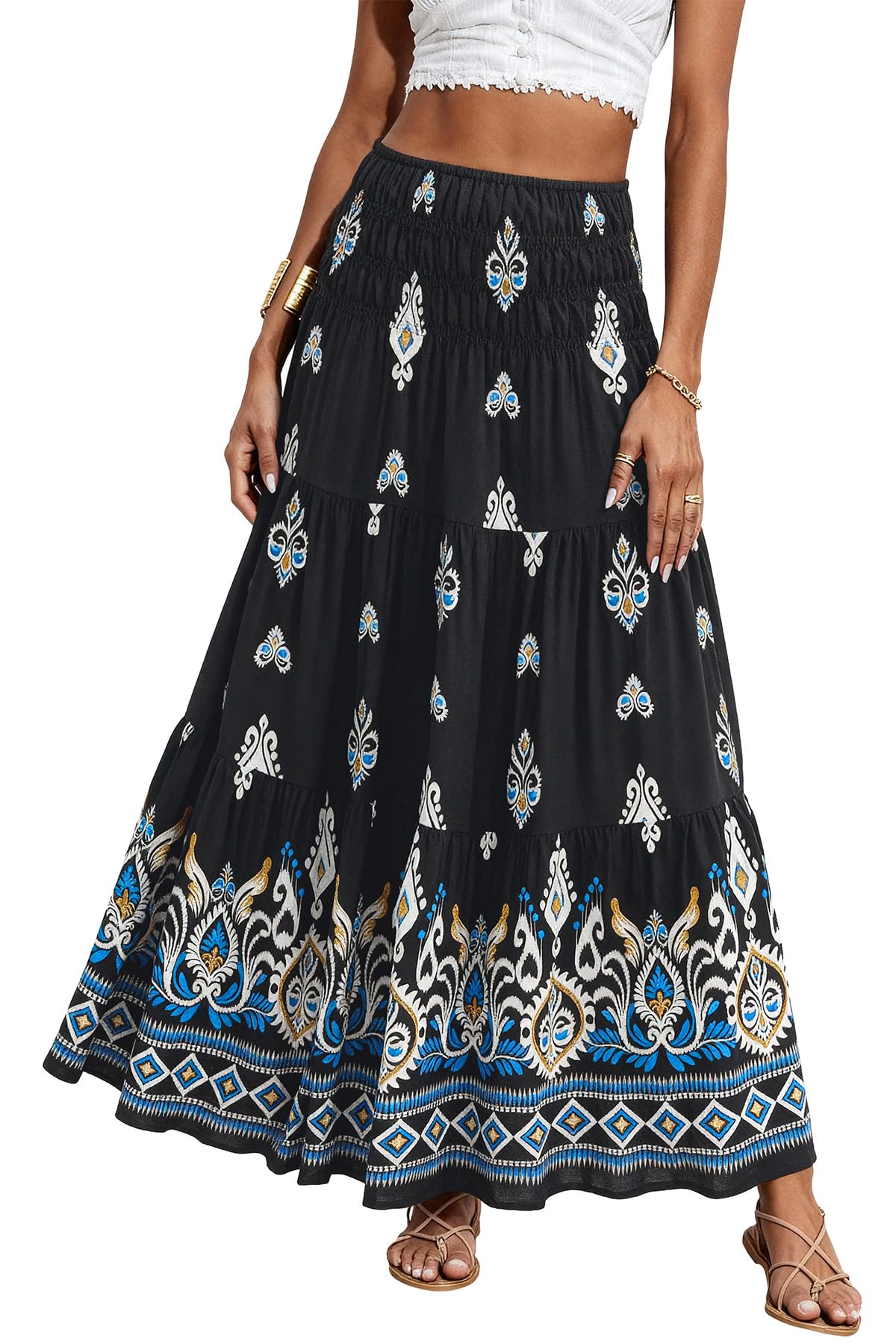 CFLONGE Summer Maxi Skirts for Women 2026 Trendy Floral A Line Boho Skirt
