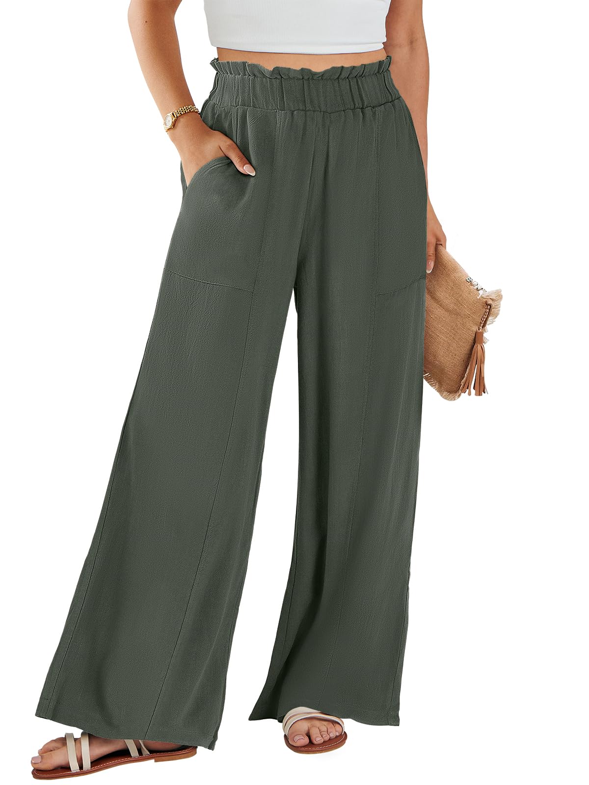 ANRABESS Womens Linen Pants 2026 Summer Casual Loose Wide Leg Palazzo Pants High Waist Flowy Beach Trousers Work Outfits