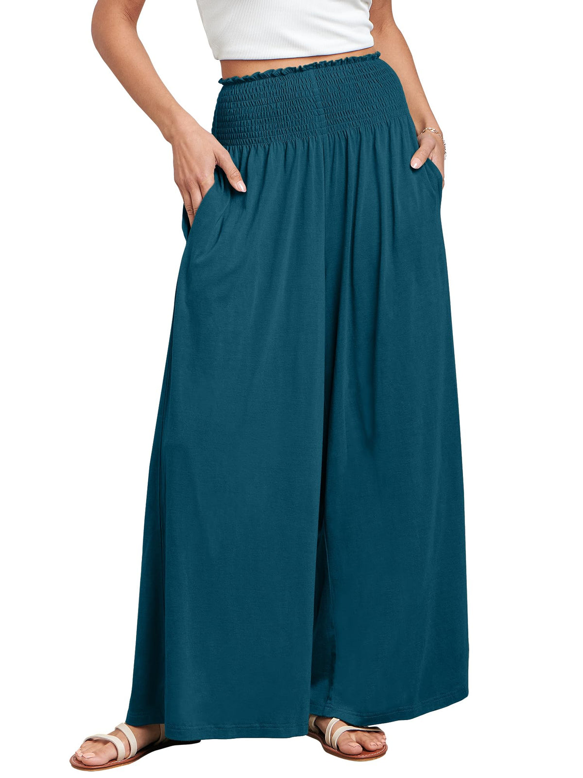 ANRABESS Women Summer Casual Wide Leg Palazzo Pants with Pockets