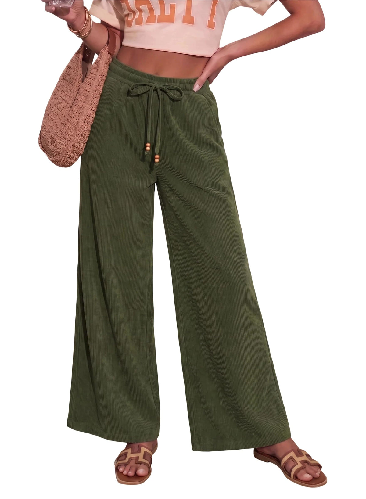 Sidefeel Womens Wide Leg Corduroy Pants High Waisted Fall Trousers