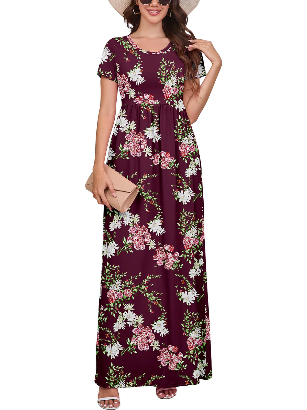 DEARCASE Maxi Dress for Women Short Sleeve Casual Summer Loose Plain Comfy Long Dresses with Pockets