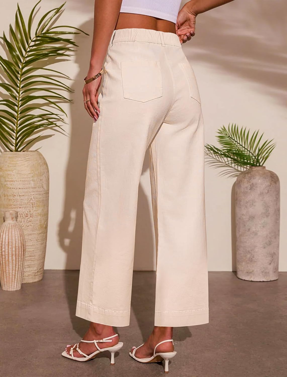 Eddoyee Cropped Pants for Women High Waisted Wide Leg
