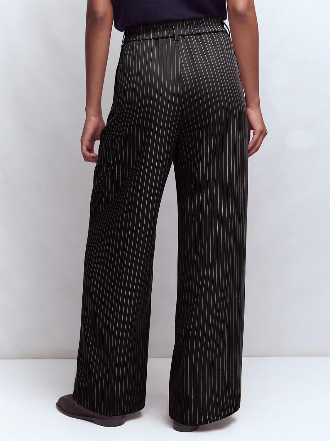 NIMIN Women High Waisted Dress Pants Striped Work Trousers with Pockets