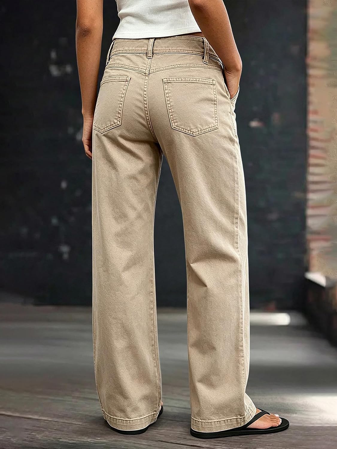 Flamingals Mid Waist Straight Leg Pants for Women