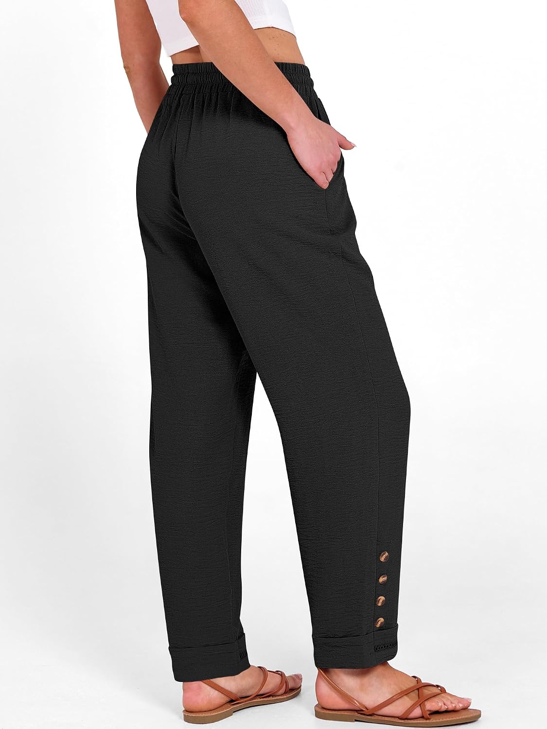 ANRABESS Womens Casual Cropped Pants, Drawstring Elastic Waist Ankle Trousers, Comfy for Lounge Office, Versatile Daily Wear