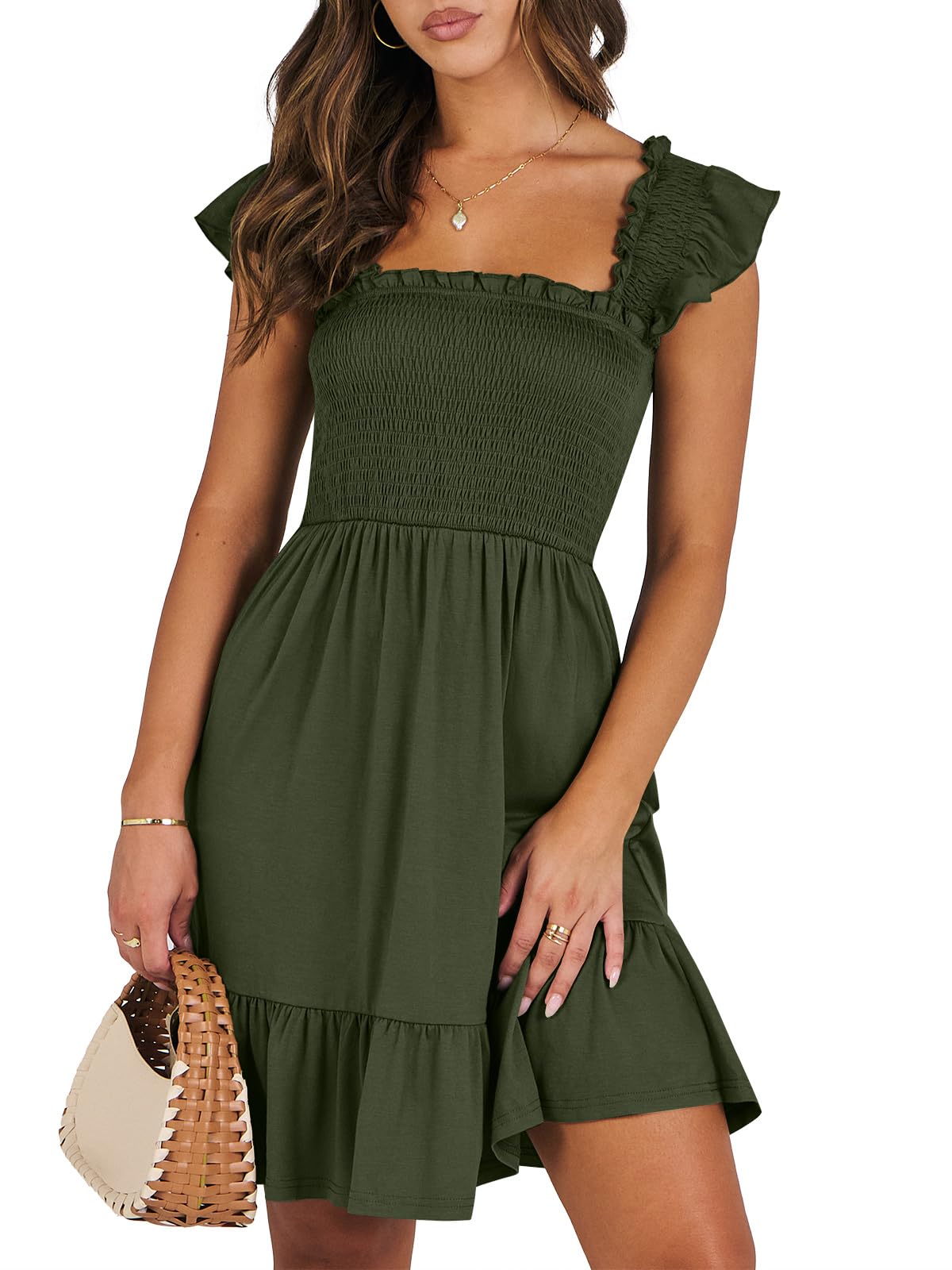ANRABESS Womens Casual Summer Dress Boho Smocked Beach Cute Teen Sundress