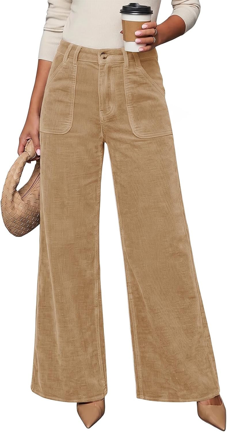 Acelitt Womens Wide Leg Corduroy Pants, S-XXL