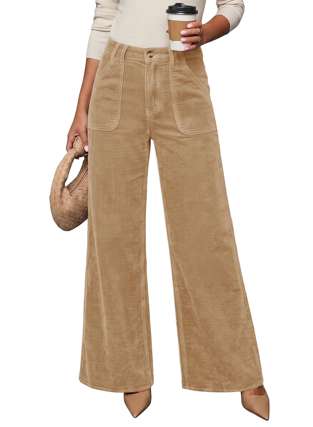 Acelitt Womens Wide Leg Corduroy Pants, S-XXL