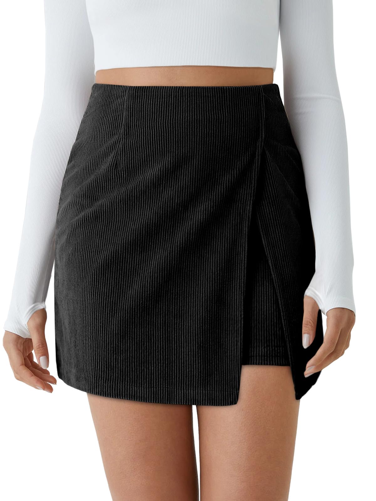 Cicy Bell Womens Corduroy Mini Skirt High Waisted A-line Fall Skirts