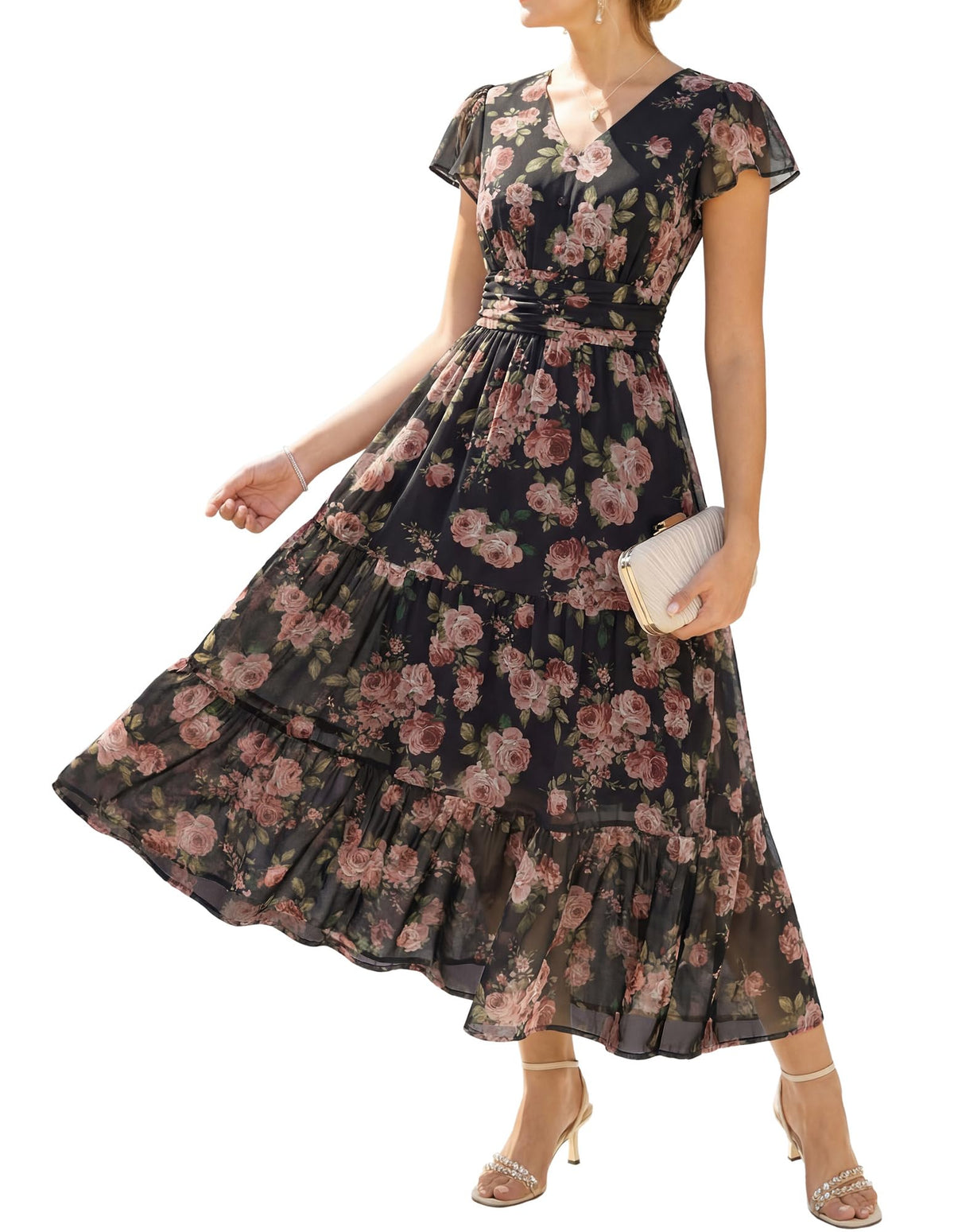 GRACE KARIN Women Summer Dress,Maxi Floral Wedding Guest Dresses