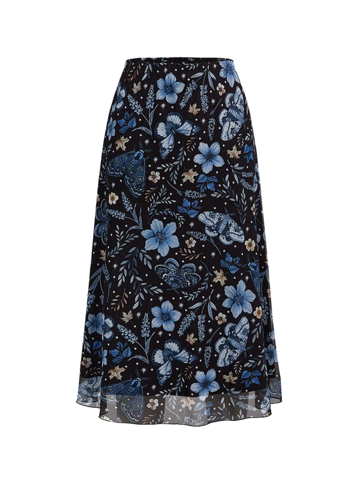 Milumia Women's Floral Mesh Midi Skirt Elastic A Line Whimsical Skirts