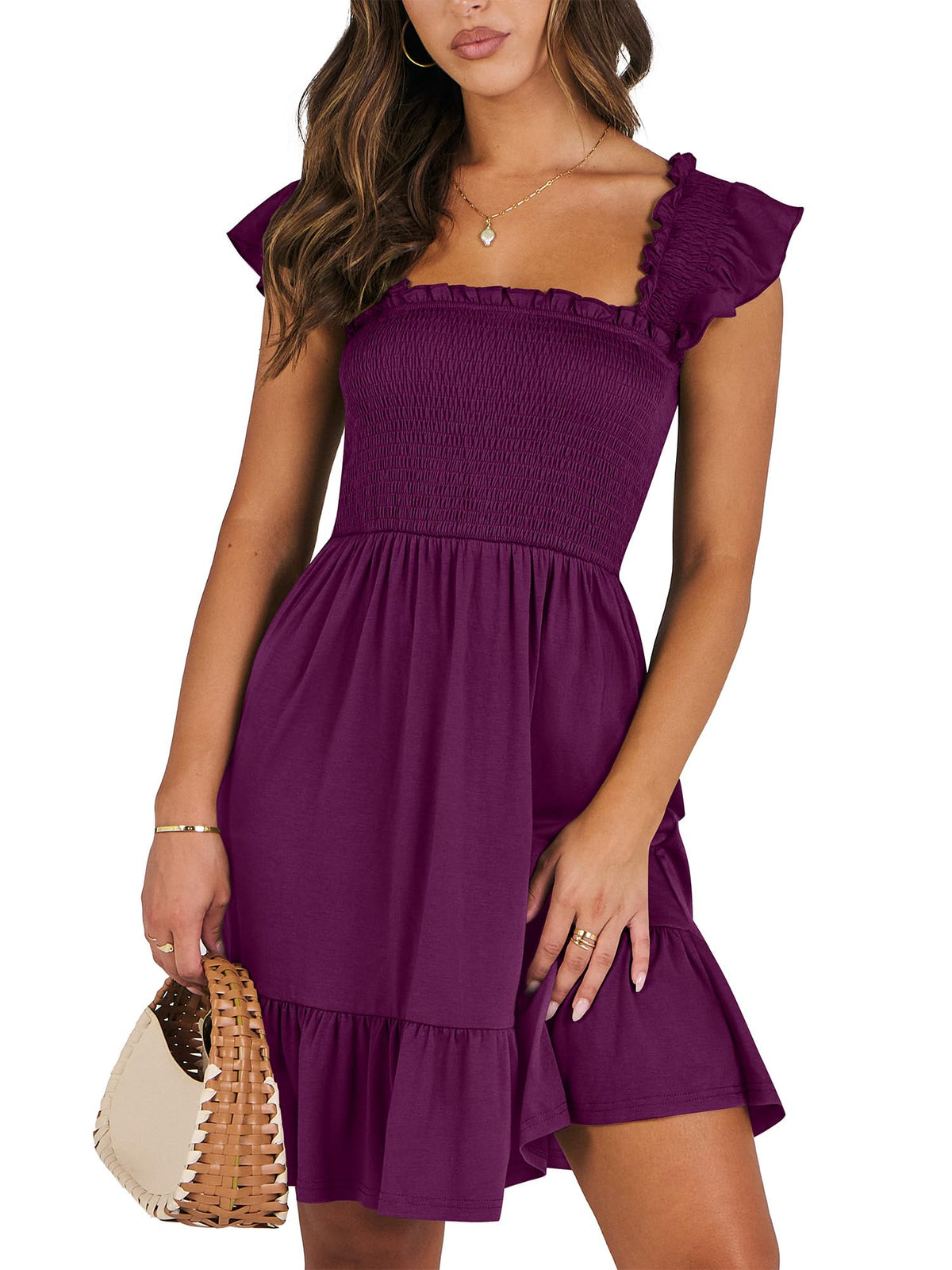 ANRABESS Womens Casual Summer Dress Boho Smocked Beach Cute Teen Sundress