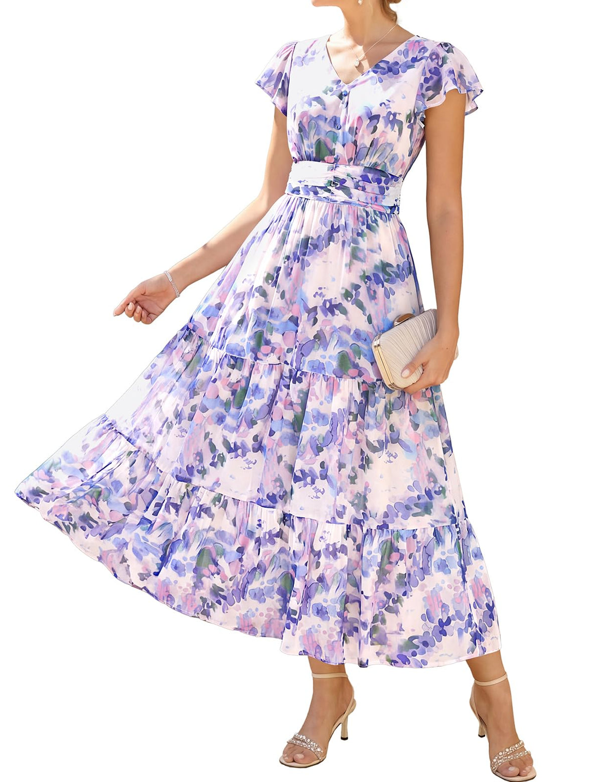 GRACE KARIN Women Summer Dress,Maxi Floral Wedding Guest Dresses
