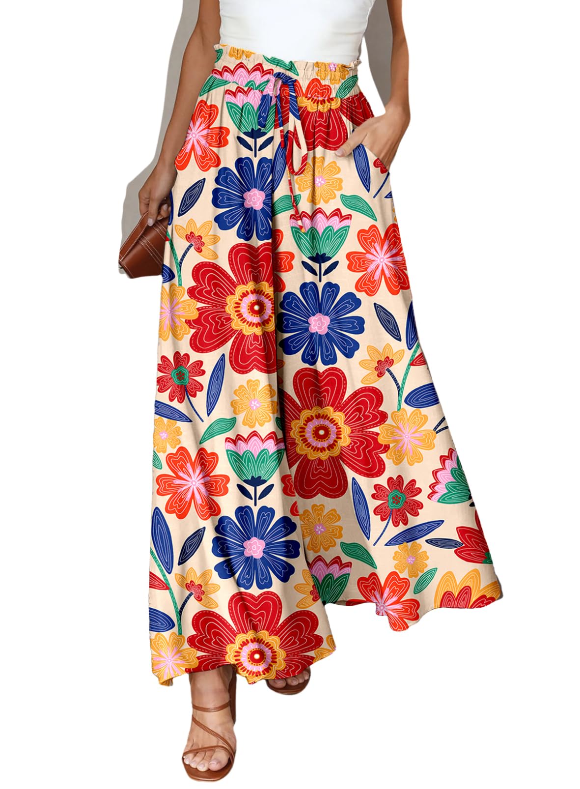Dokotoo Wide Leg Pants for Women Casual Elastic Waist Drawstring Pants
