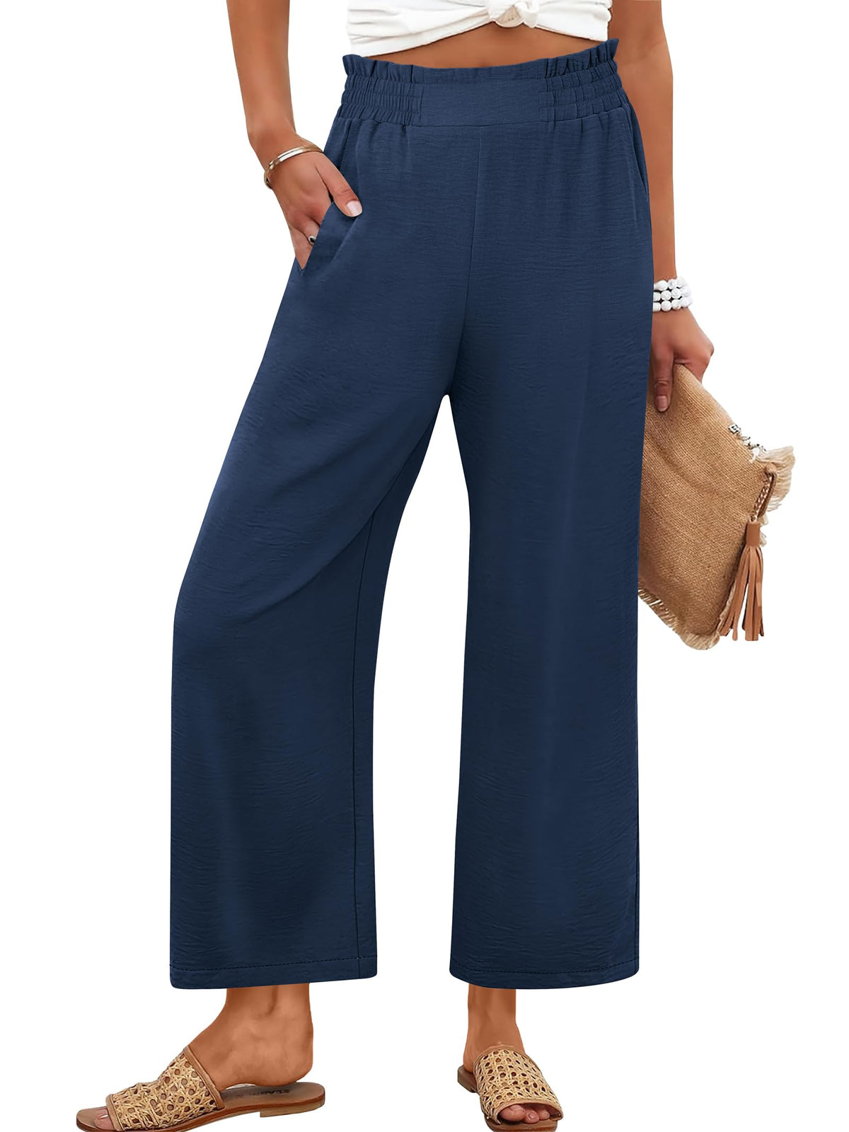 ANRABESS Womens Wide Leg Pants Cropped Work Palazzo Trousers
