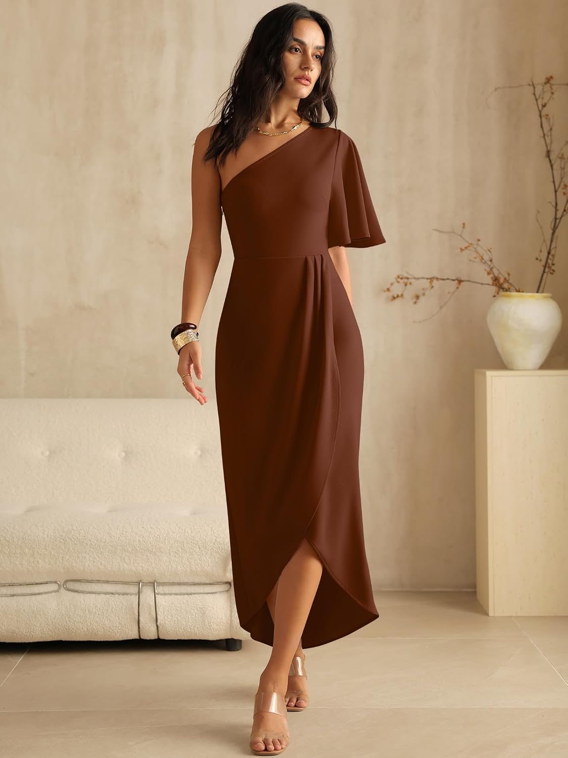 ANRABESS Women One Shoulder Formal Wedding Guest Dress