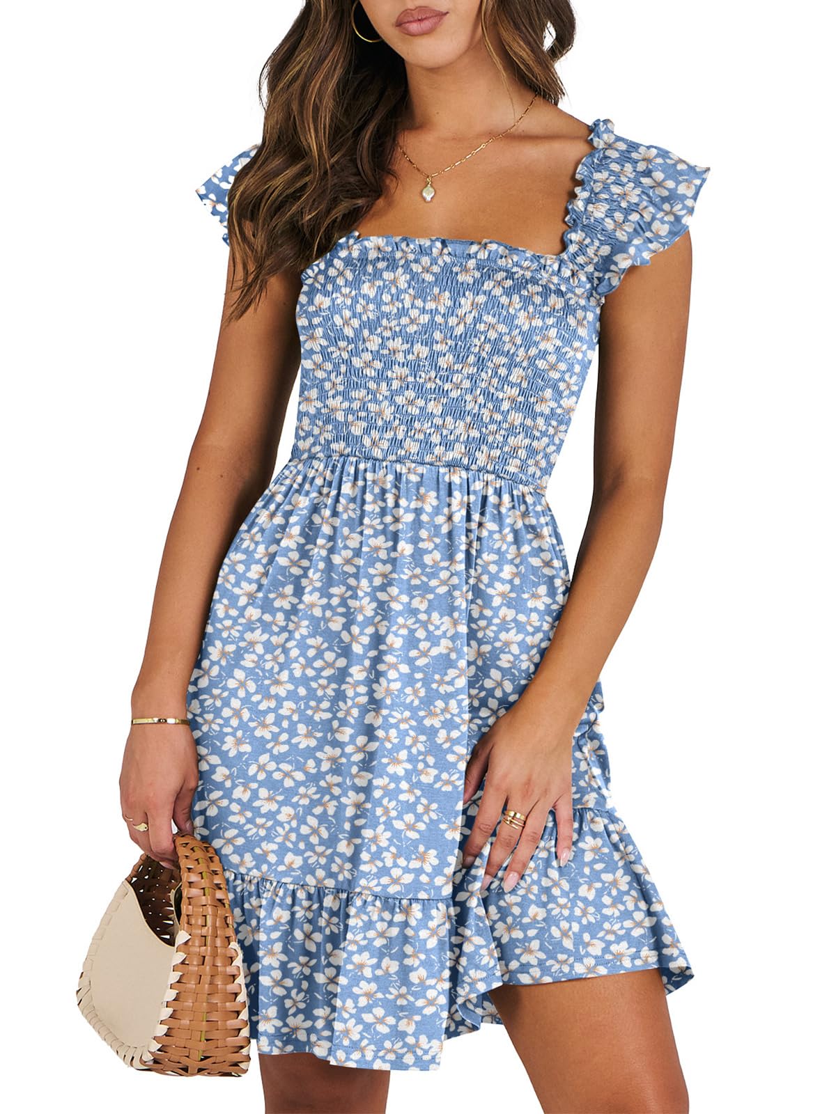 ANRABESS Womens Casual Summer Dress Boho Smocked Beach Cute Teen Sundress