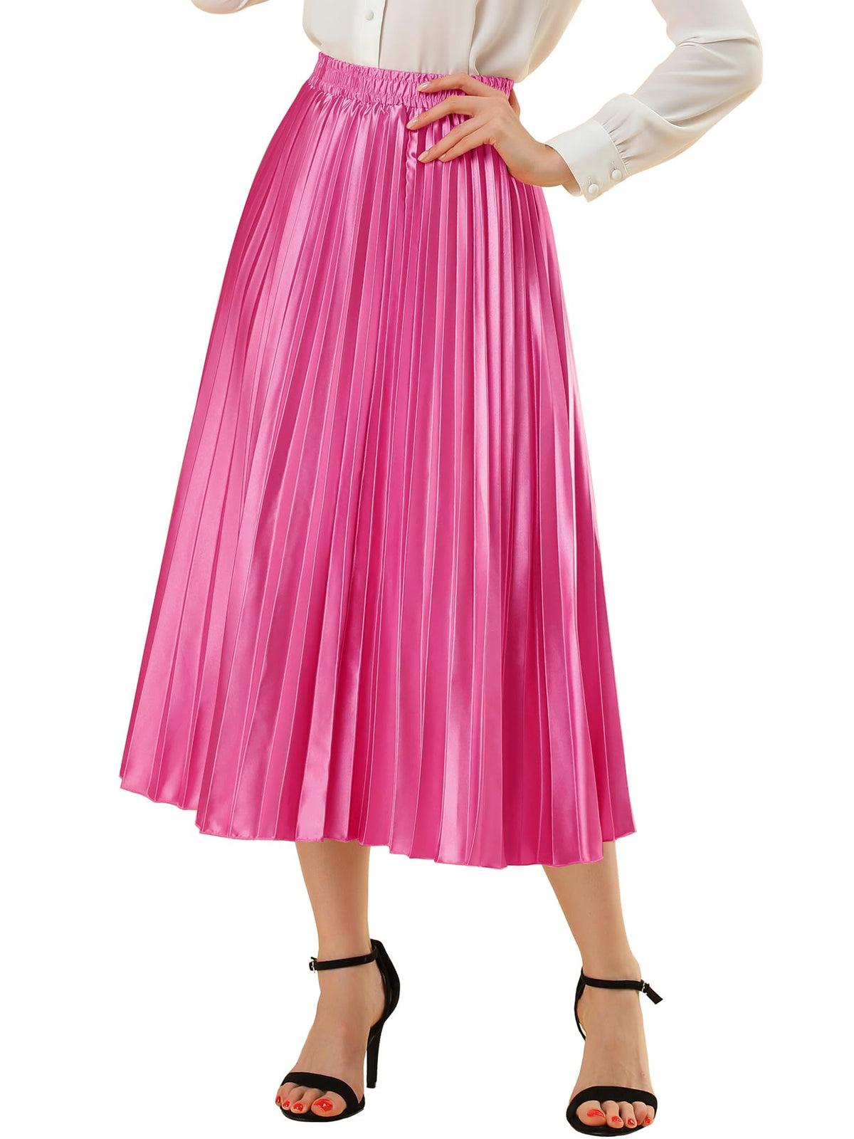 Allegra K Women Pleated Midi Skirt High Waisted Metallic Party Skirts